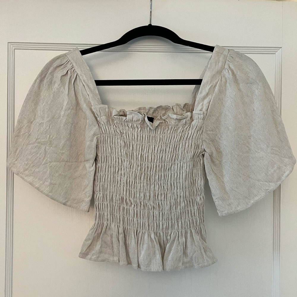 Lulus Smocked Flutter Sleeve Top